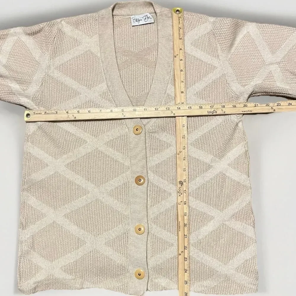 VTG St. John Santana Knit Cardigan Sweater M Cream Gold Buttons Old Money USA
